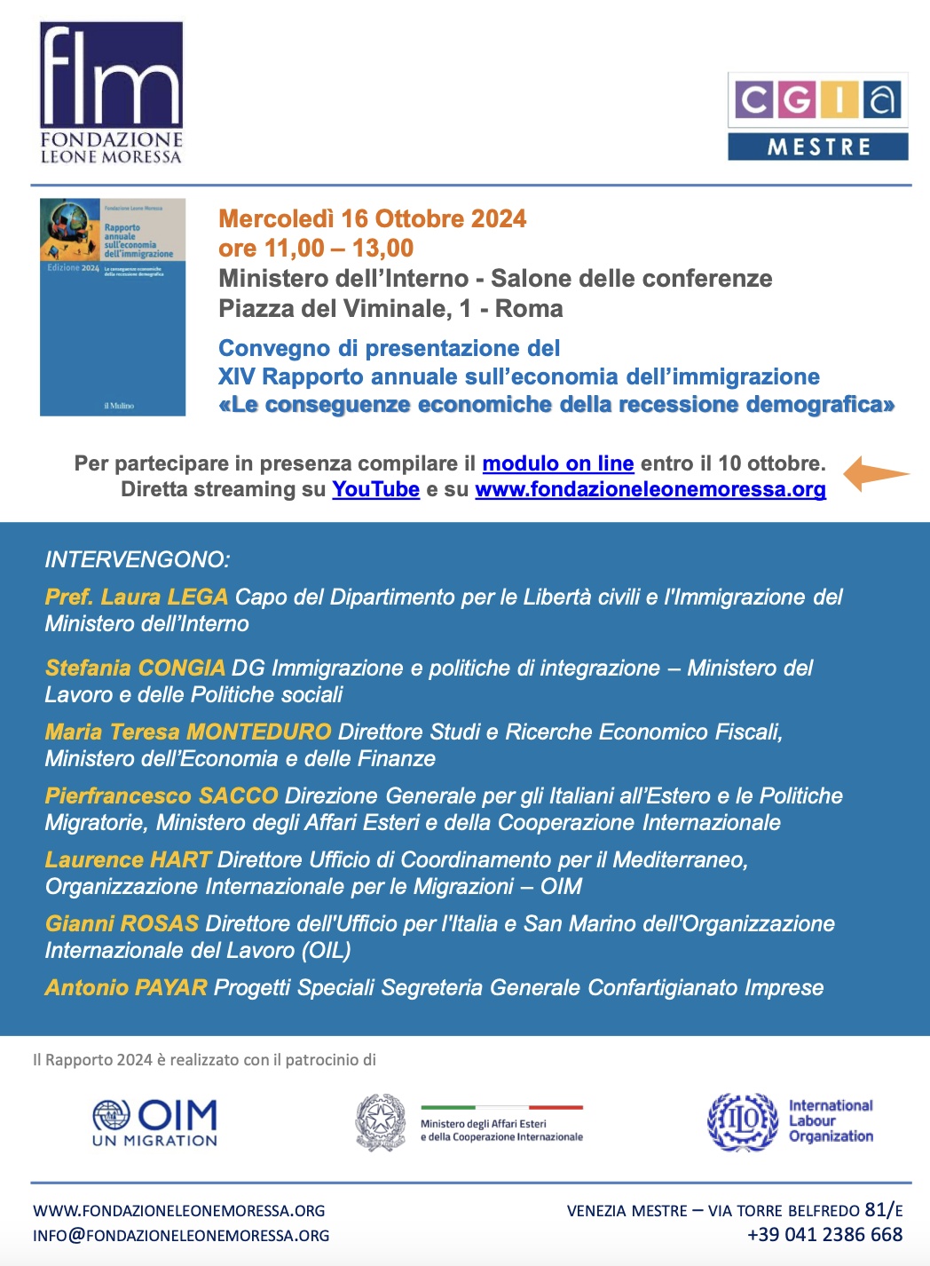 Presentazione del XIV Rapporto annuale sull’economia dell’immigrazione - Le conseguenze economiche della recessione demografica